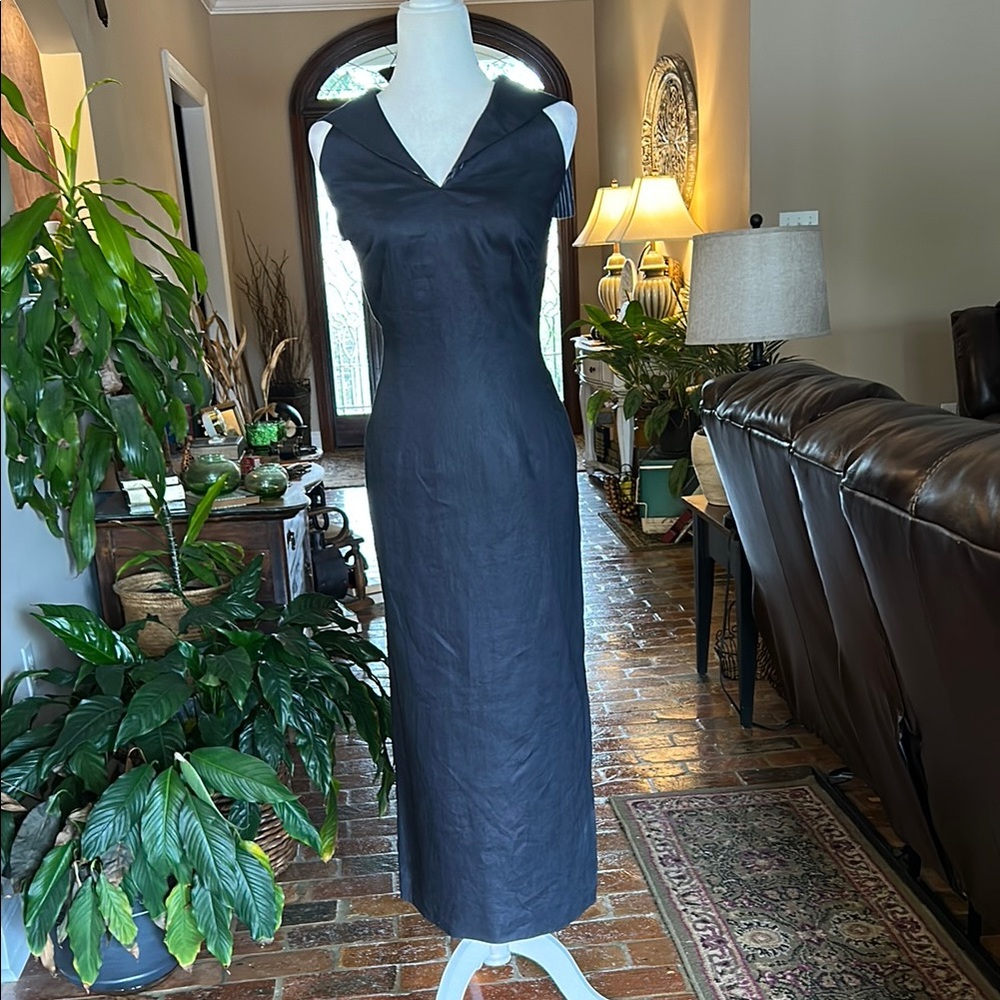 Maggie London NWT Linen Halter Sailor collar maxi dress size 8 - Picture 3 of 13